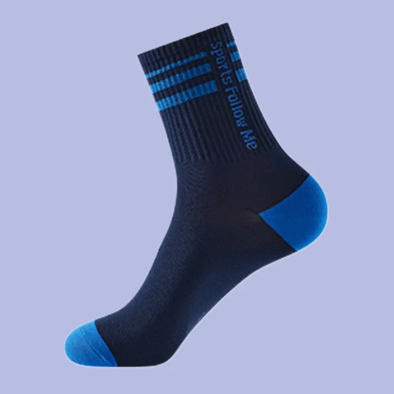 Calcetines de tubo alto absorbentes para hombre, medias transpirables con contraste de rayas para jóvenes estudiantes, correr, deportes al aire libre, novedad de 5/10 pares