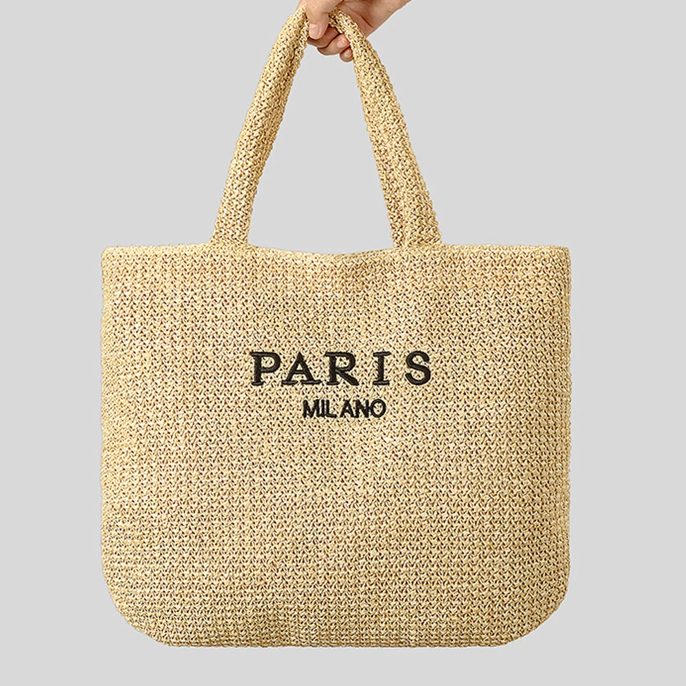 Sac en paille tissé bohème pour femmes, fourre-tout brodé à la main, sacs à main de créateurs, été, voyage Asus, sac de plage en rotin