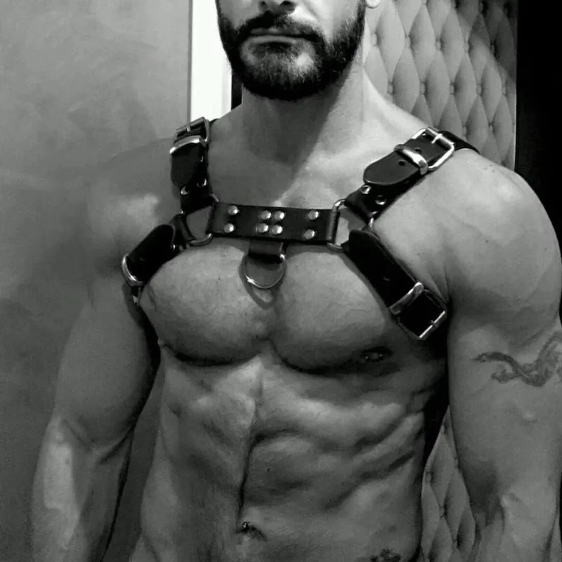 Gay Rave Harness Men Black Adjustable Leather Double Shoulders Punk Costume Straps Adult BDSM Bondage Belt Lingerie Sex Toys