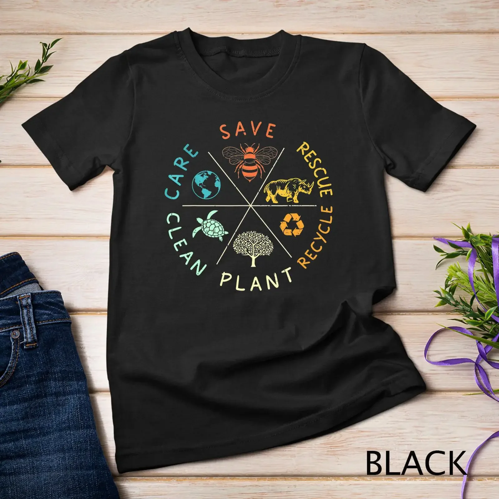 Save Bees Rescue Animals Recycle Plastic Earth Day Vintage T Shirt SweaT vintage Washed Soft graphic Stretched Slightly