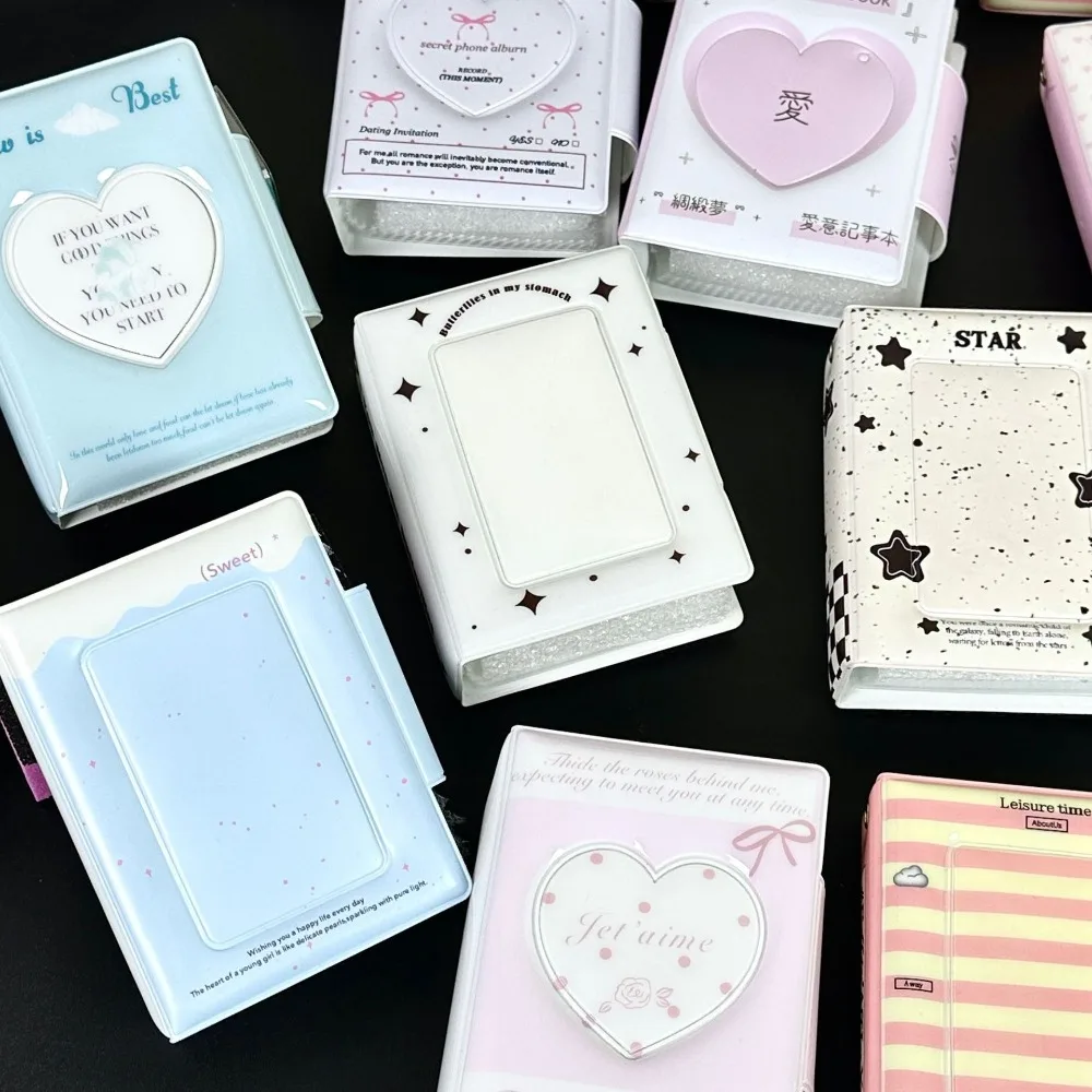 Love Bow Card Album 3 Inch Mini PVC Idol Card Collect Book with 16 Internal Pages Collectible Card Album Postcard Book