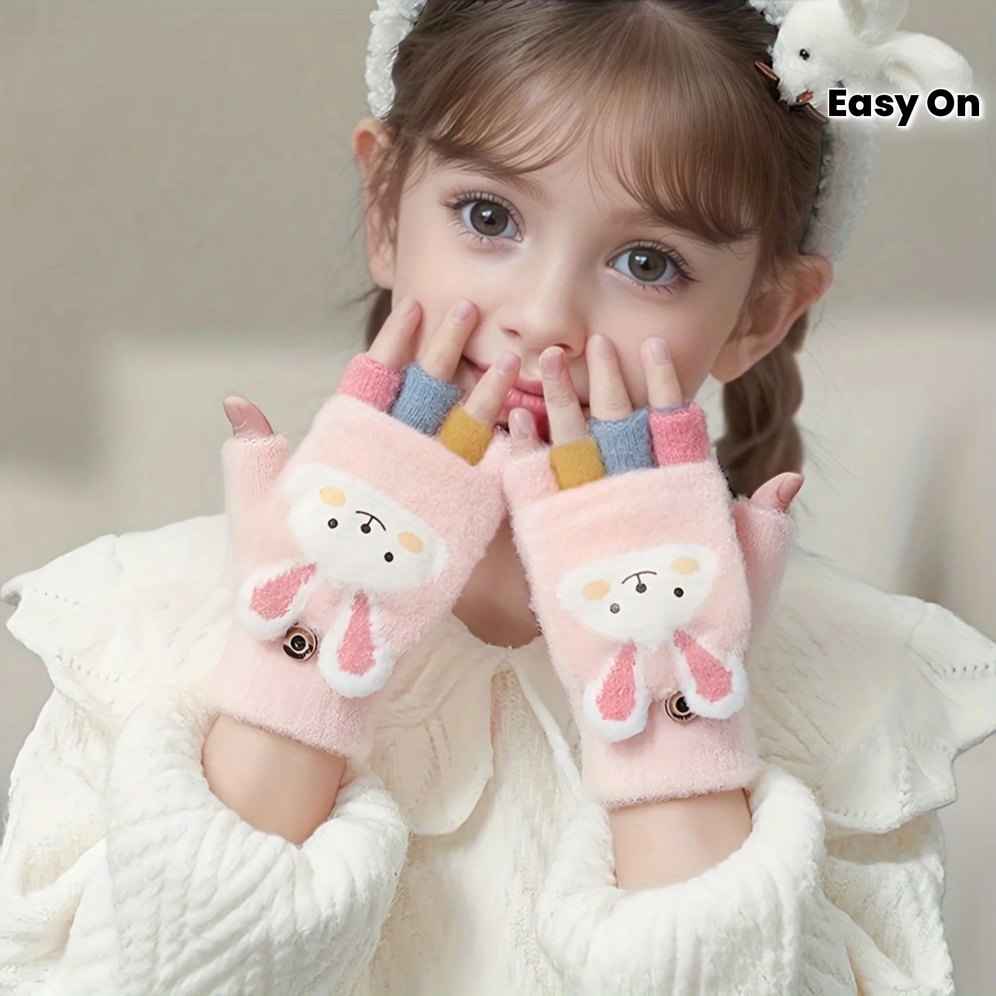 Warme Winterhandschuhe für Mädchen mit niedlichen Hasenohren, weiches und wendbares Design, perfekt zum Schreiben, Spielen, in der Schule, als Weihnachtsgeschenk