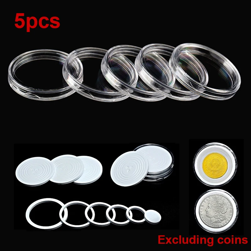 

5 - Piece/Set Plastic Round Commemorative Coin Collection Box with 5 Adjustable Gasket Sizes