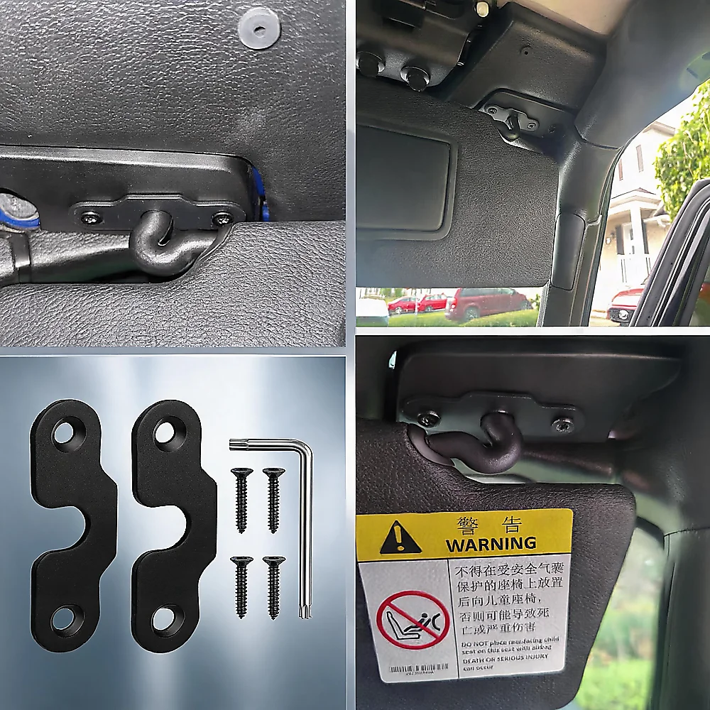 Sun Visor Hook Installation Kit Visor Repair Car Accessories 2X Clips 4X Screws Aluminum alloy For Jeep Wrangler JK JL JT 07-26 view 3