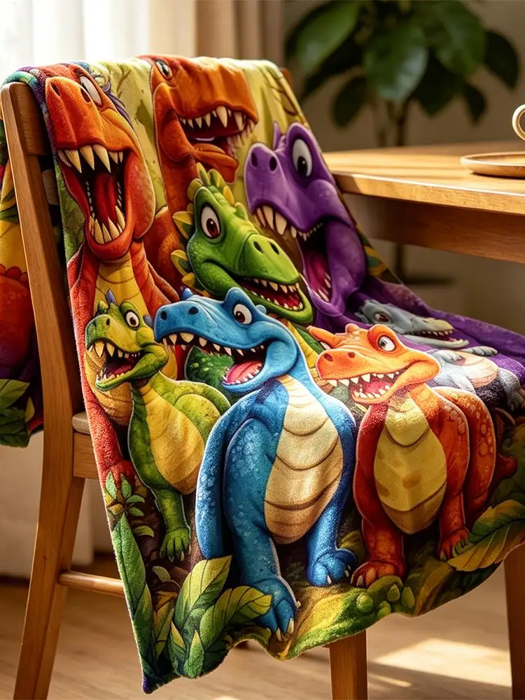 Dinosaur Blanket for Girls Cute Flannel HD Digital Print Decoration Smiling Dinosaur Blanket for Car Trip Bed Living Room Sofa