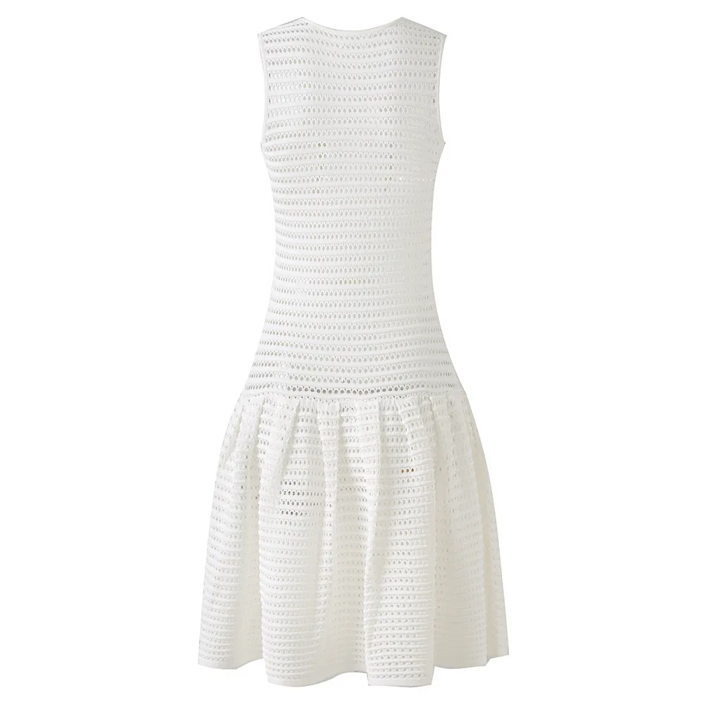 personalizzato Spot temperamento socialite nero sexy scava fuori senza maniche gonna a ombrello lavorata a maglia di media lunghezza 2025 nuovo abito di nicchia