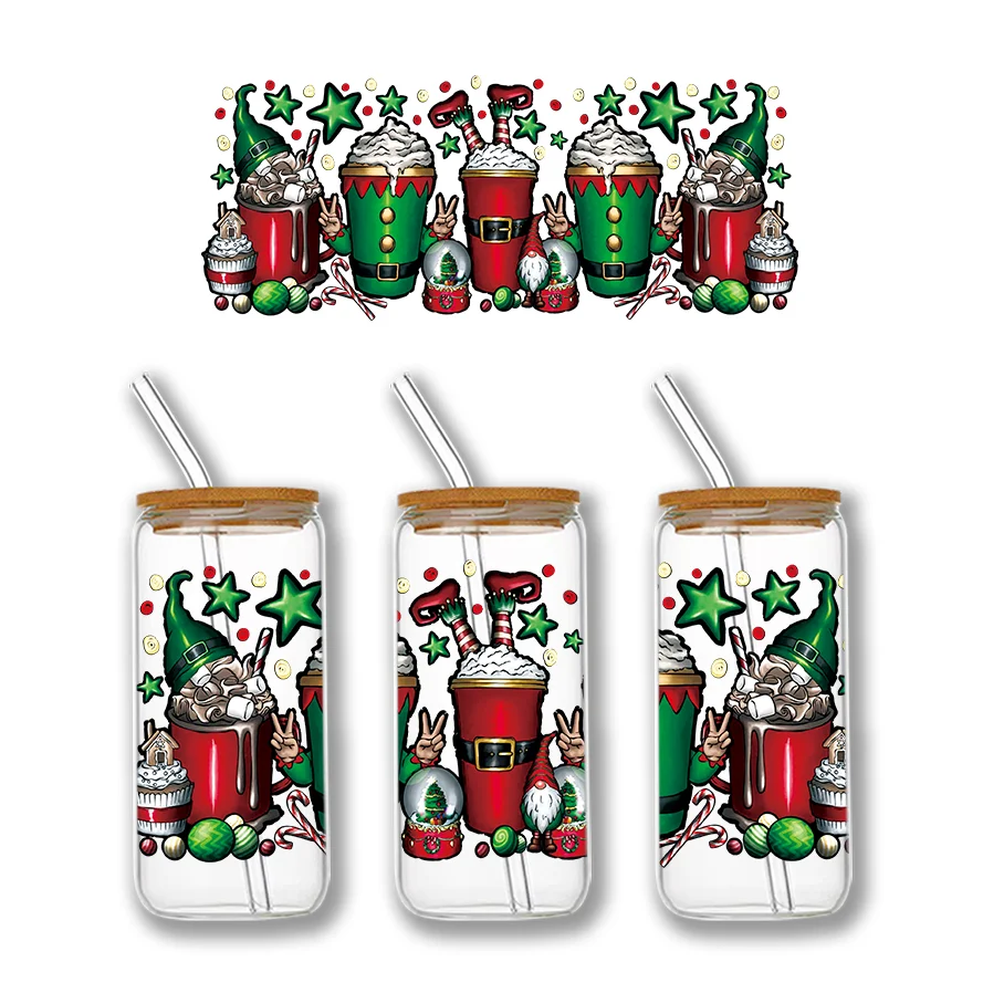 Großhandel Weihnachten Cartoon UV Dtf Cup Wraps Transfers Aufkleber für 16 Unzen Libbey Glas kann DIY Tasse für Kinder