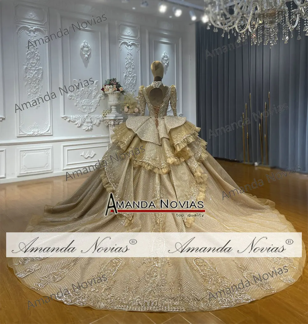Customized Long Sleeves Champagne Color Wedding Dress NS4977 Customized Long Sleeves Champagne Color Wedding Dress NS4977