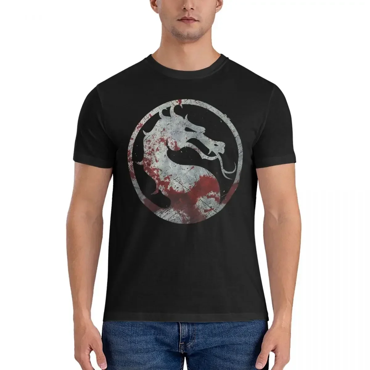 White Logo Men T Shirt Mortal Kombat Mk Games Leisure Tees Short Sleeve Crew Neck T-Shirt Cotton New Arrival Tops