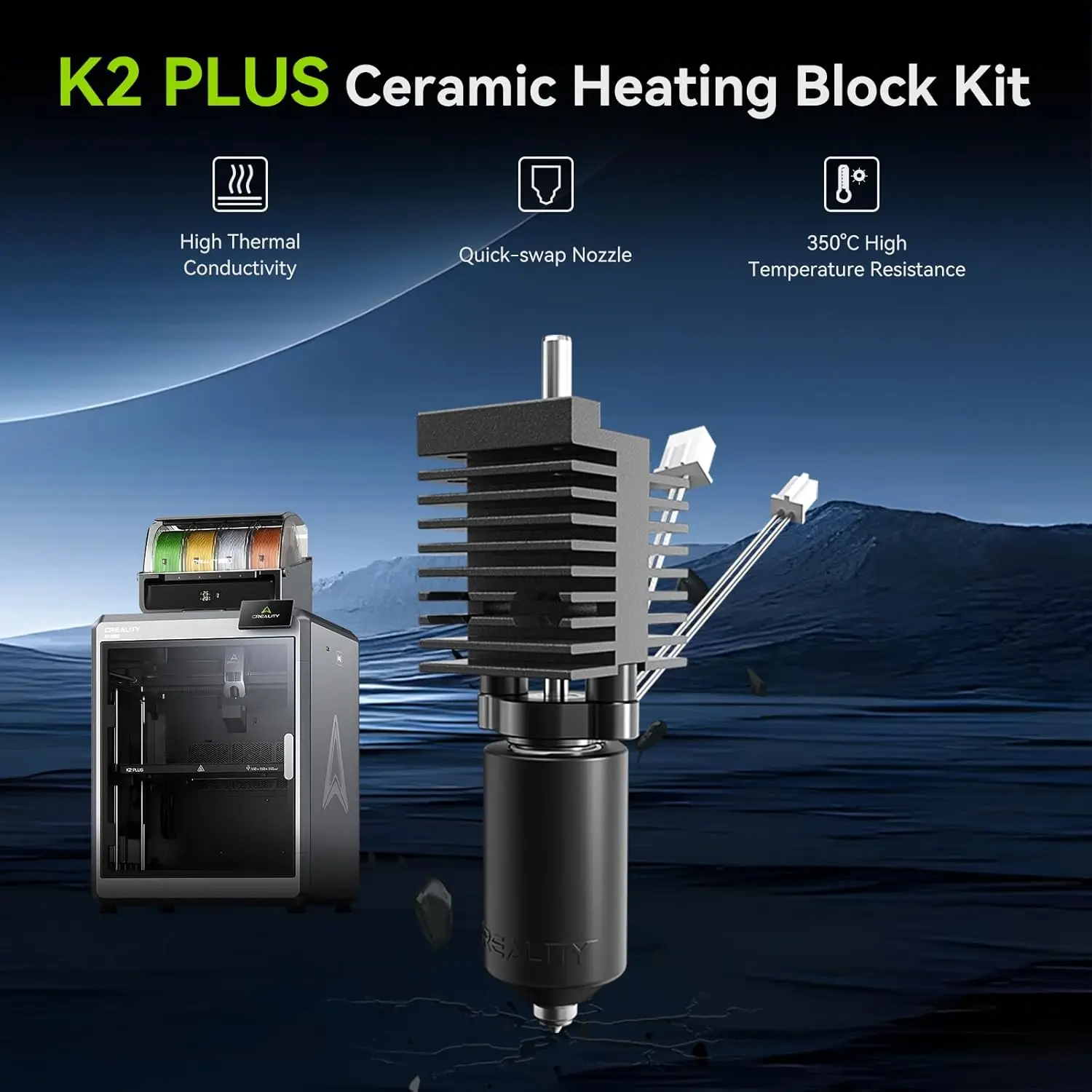 Creality Official K2 Plus 0.4mm Ceramic Heating Block Hotend Kit,Send Two Silicone Sleeves,Quick-swap Nozzle for K2 PLUS 3D Prin