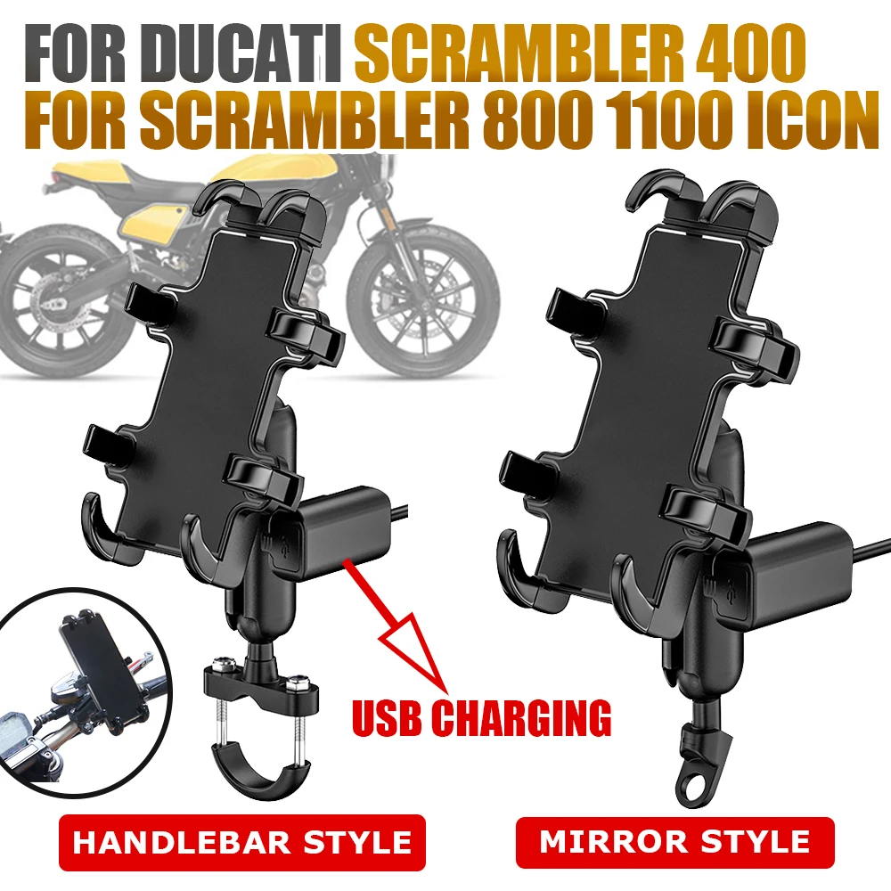 

For Ducati Scrambler 800 400 1100 Icon Scrambler800 Motorcycle Accessories USB Handlebar GPS Phone Holder Mirror Stand Support