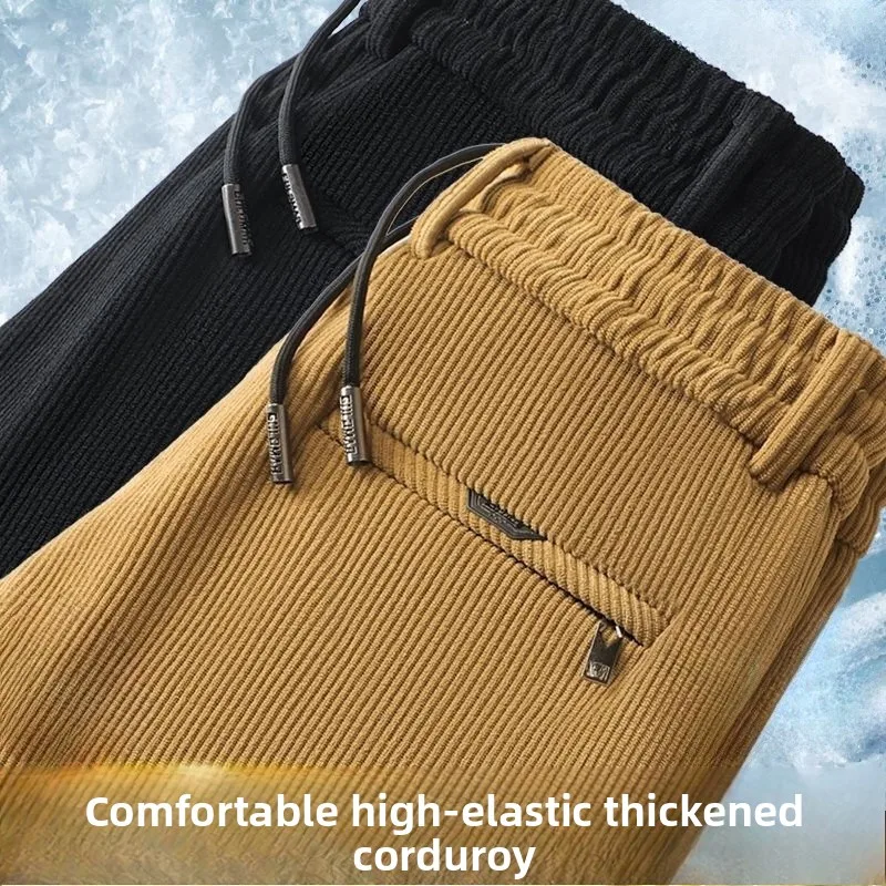 

Men's Corduroy Pants Autumn Winter Faionable Warm Outdoor Wear for Middle-Aged And ly Loose Waist Straight Leg Long Tr...