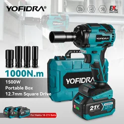 YOFIDRA 1000N.m Brushless Electric Impact Wrench 3 Gears 1/2 inch Cordless Electric Screwdriver Drill For Makita 21V Battery Pin