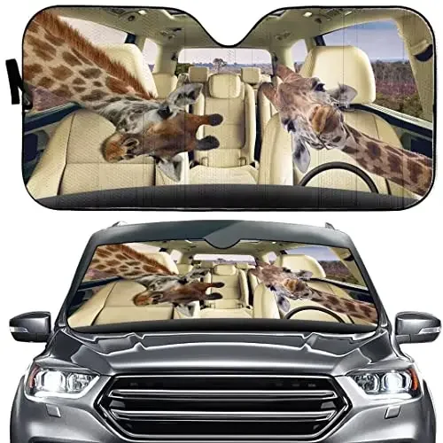 Giraffe Animal Universal Car Windshield Sun Shade Interior Protector Block Sun Heat Universal 1-Piece Windshield Sun Shade SUV T