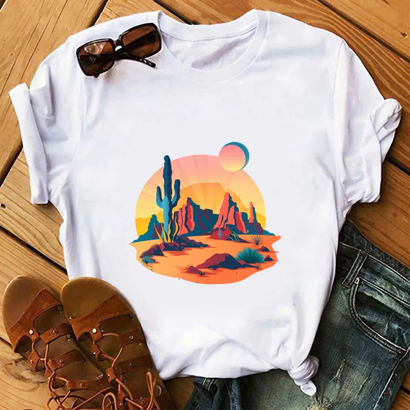 Fashion Desert Cactus T-shirt Stickers Heat Transfer Sticker For Clothing DIY Vinyl Iron on Hot Press Washable Cartoon Applique