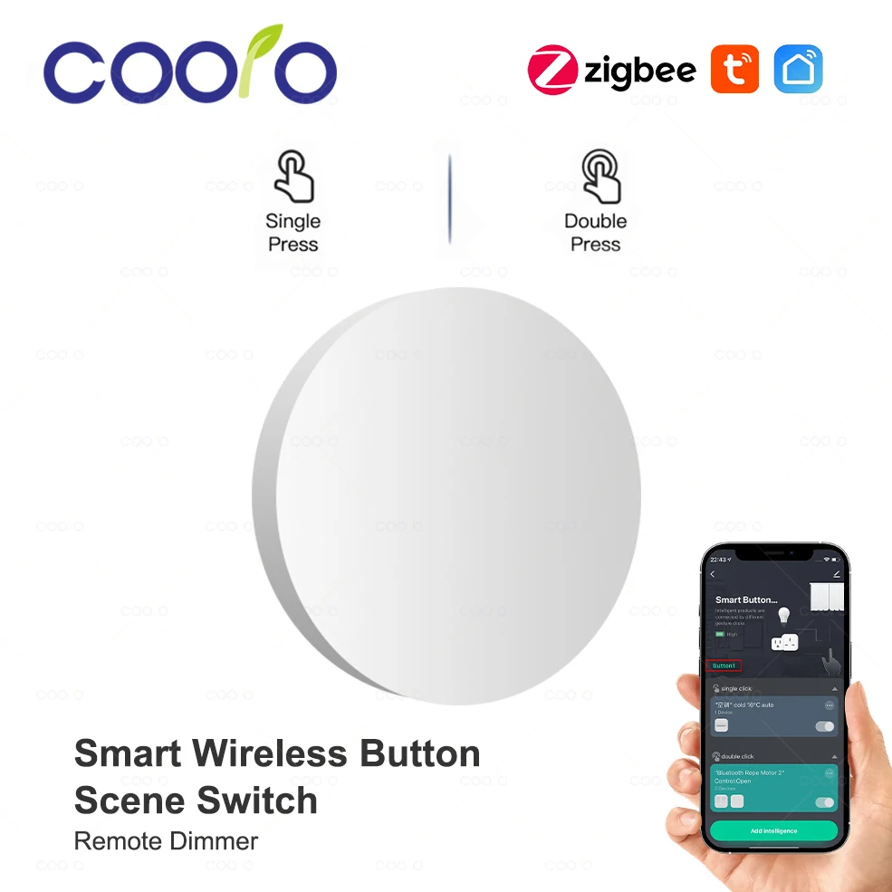 Tuya ZigBee Smart Button Scene Switch Intelligent Linkage Wireless Remoter Battery Powered Automation Works With Tuya Smart Life