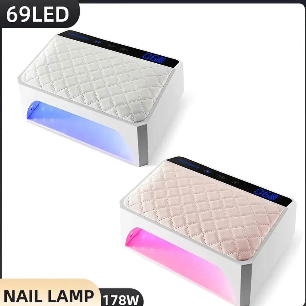 Extra Large Space For Tow Hands 178W Cordless UV LED Nail Lamp With Hand Pillow Rechargeable Nail Dryer
