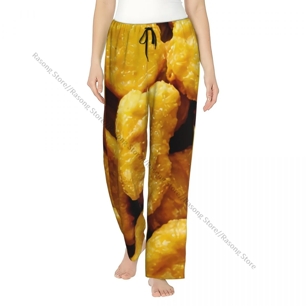 Warme Damen-Pyjamahose, Bio-Schlafhose mit gebratenem Hühnernuggets, Flanell-Schlafhose, weiche Fleece-Loungewear