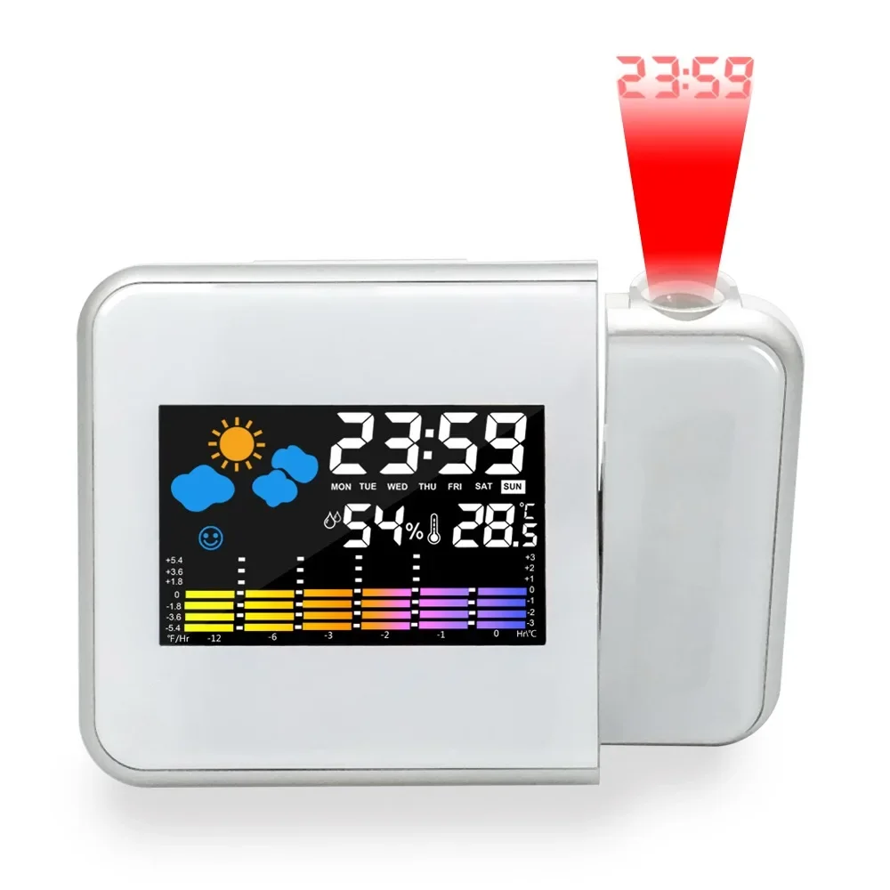 Led Color Screen Projection Alarm Clock Projection Clock Creative Weather Station Children's Intelligent Electronic Aarm Clock
