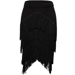 Adult Tassel Latin Dance Skirt Women Large Size Lengthen 4 Layer Type-V Fringed Dress Rumba Samba Stage Performance Dancewear