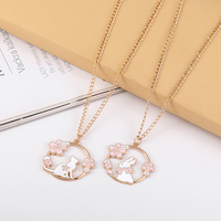 Pink Cherry Blossom Cat Rabbit Pendant Necklace Cute Cartoon Animal Hollow Ring Pendant Girl Jewelry Gift Accessories Wholesale