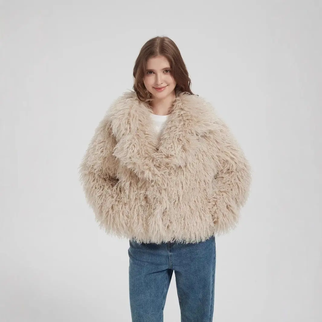 

Winter 2025 New Women's Faux Fur Coat Teddy Curly Hair Suit Collar Long Sve ort Length with Hat European Sle Leatherwear