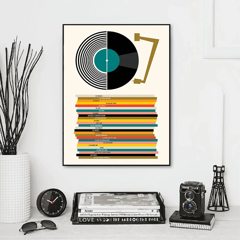 Mid Century Vinyl Records Music Album Retro Wall Art Posters and Prints Canvas Painting for Living Room Home Decor Picture