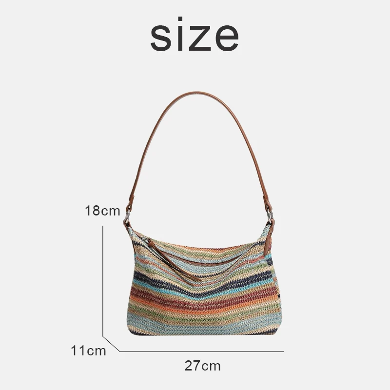 National Beach Hobos Straw Bags For Women Luxury Designer Handbag And Purses 2024 New In Papyrus Woven Colorful Striped Shoulder