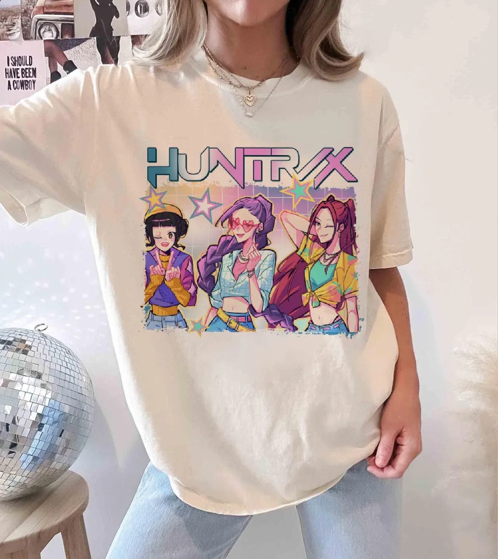 Kpop شيطان الصيادين قميص هنتركس فتاة تي شيرت Kpop المعبود مجموعة قميص ميرا رومي جوي قميص شيطان هنتر ميرش هدية لمحبي قميص