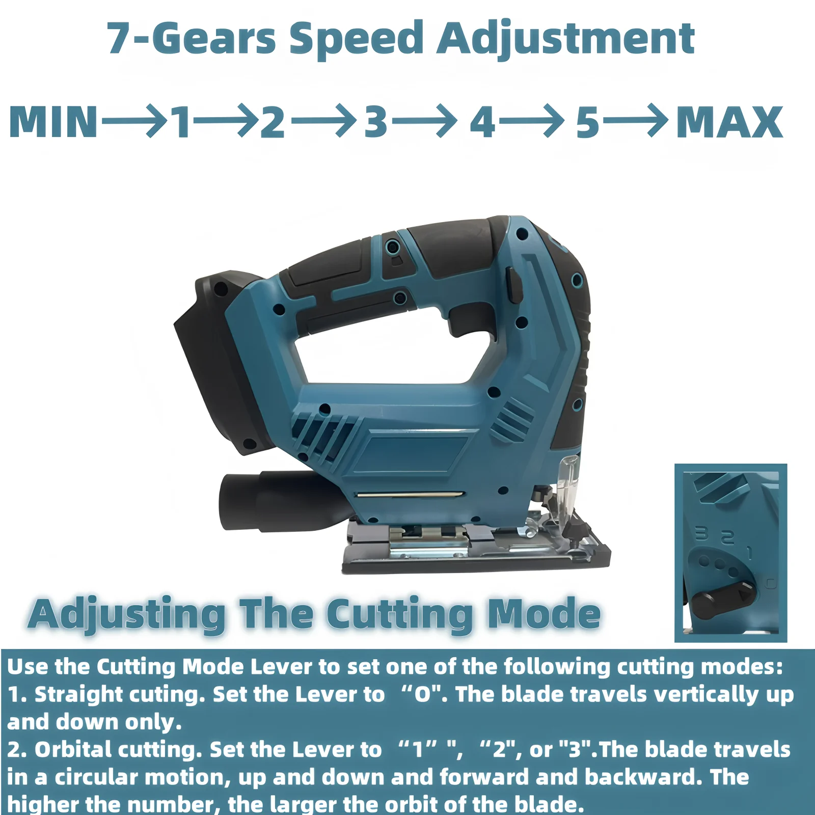 7 Gears Electric Jig Saw Cordless Jigsaw 2700SPM Multi-Function Adjustable Woodworking Power Tools Fit For Makita 18V Battery