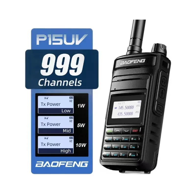 BAOFENG P15UV Walkie Talkie Long Range Two Way Radio High Power 10W Dual Band Type-C Profesional CB Ham Radio FM Transceiver HAM