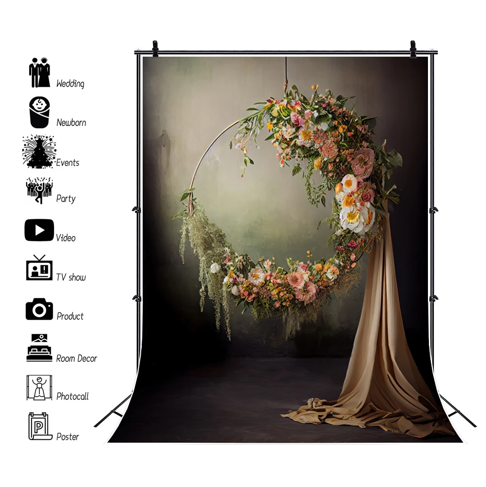 Wedding Boho Photography Backdrop Retro Flower Window Curtain Bridal Shower Portrait Birthday Party Photocall Background Decor