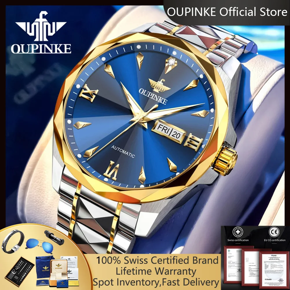 OUPINKE 3315 Japanische Automatik-Herrenuhren Original Mode Rhombus-Spiegel Mechanische Uhr für Herren Luxus Business Armbanduhren