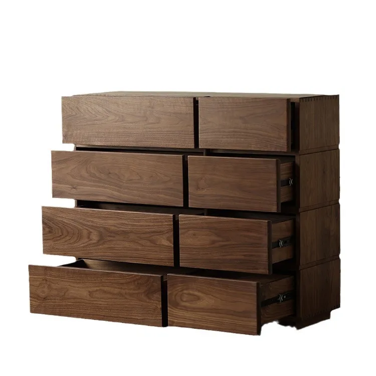 

North American black walnut eight-bucket cabinet, retro solid wood storage, bedroom bedside cabinet, simple