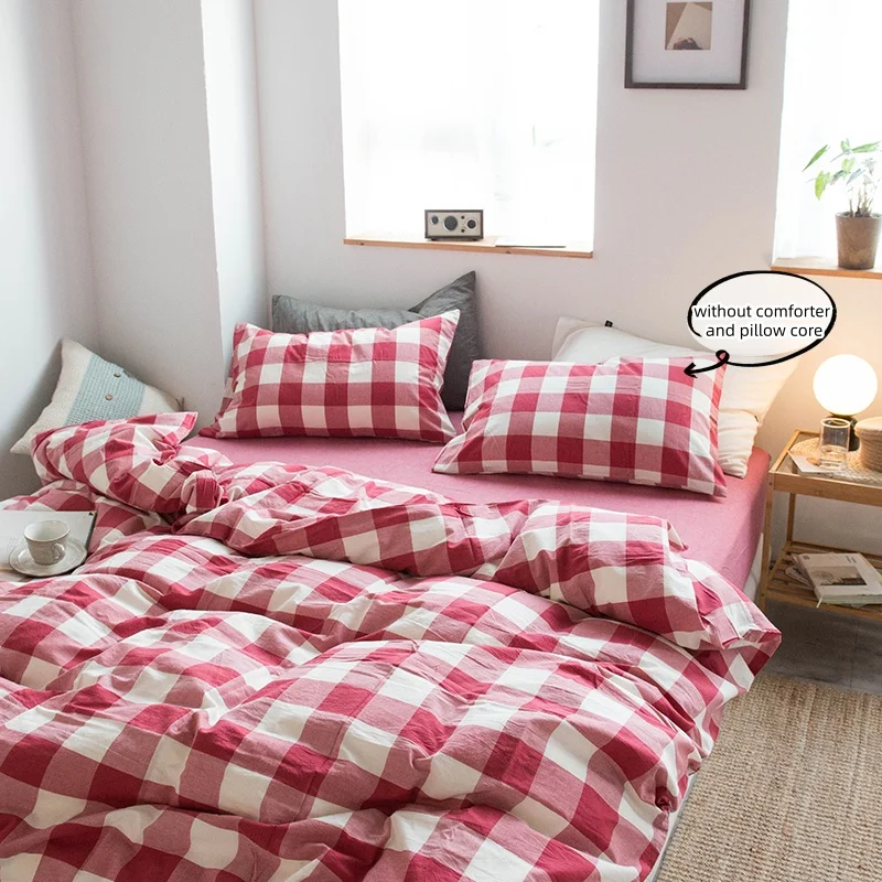 

3pcs Red plaid Duvet cover set (1*Duvet Cover + 2*Pillowcase, Without Core), cute Bedding Set, Soft Comfortable
