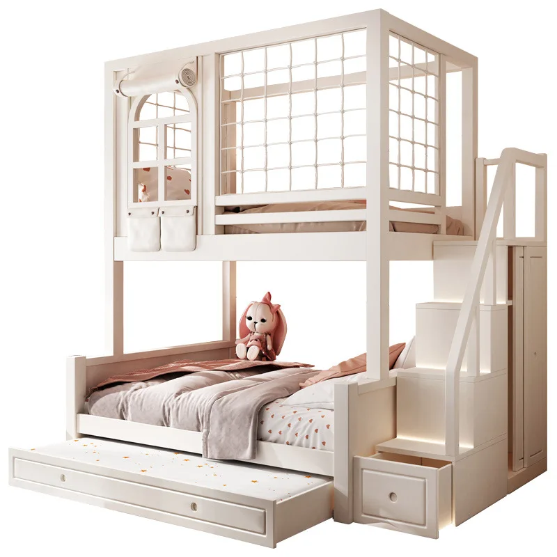 Children\'s furniture full solid wood boys upper and lower beds bunk beds high and low beds girls princess castle tree house beds