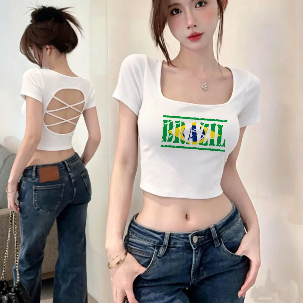 Brazil cropped top female 2000s party cutecore manga tshirt funny gyaru vintage jojifuku