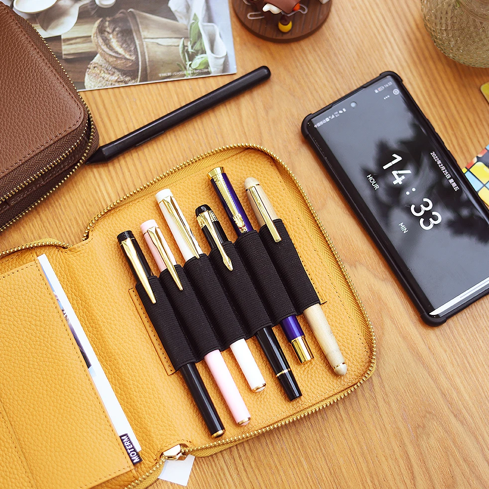 Limited Imperfec Moterm Genuine Leather Zippered Pen Pouch with 6 Pen Slots and a Snap Fastener Pocket Fountain Pen Case