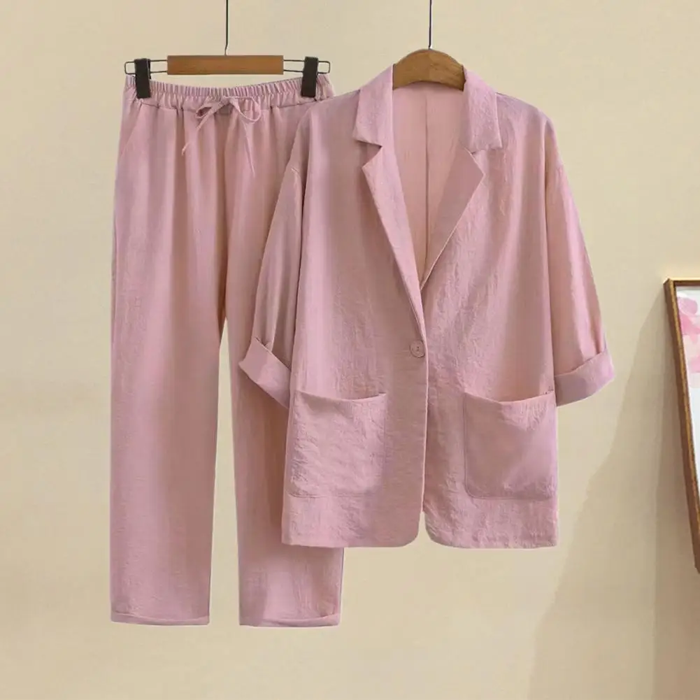 Ensemble de pantalons à jambes larges pour femmes, col à revers, ceinture élastique, tenues décontractées, printemps, automne