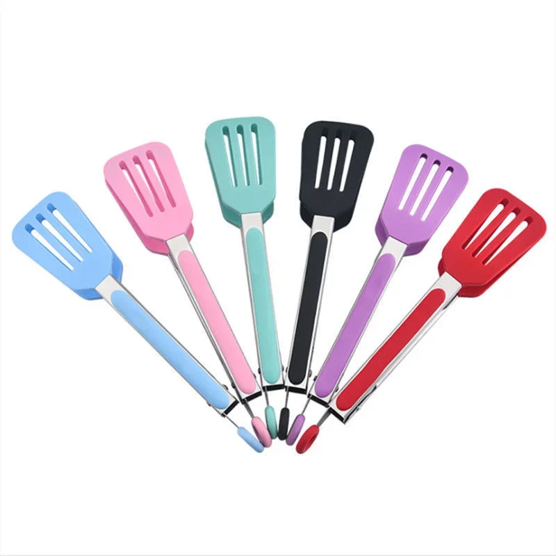 9 Inch Kitchen Supplies Food Tong Serving Stainless Steel Silicone BBQ Clip Salad Nylon Shank Dessert Tweezer Cooking Clamp