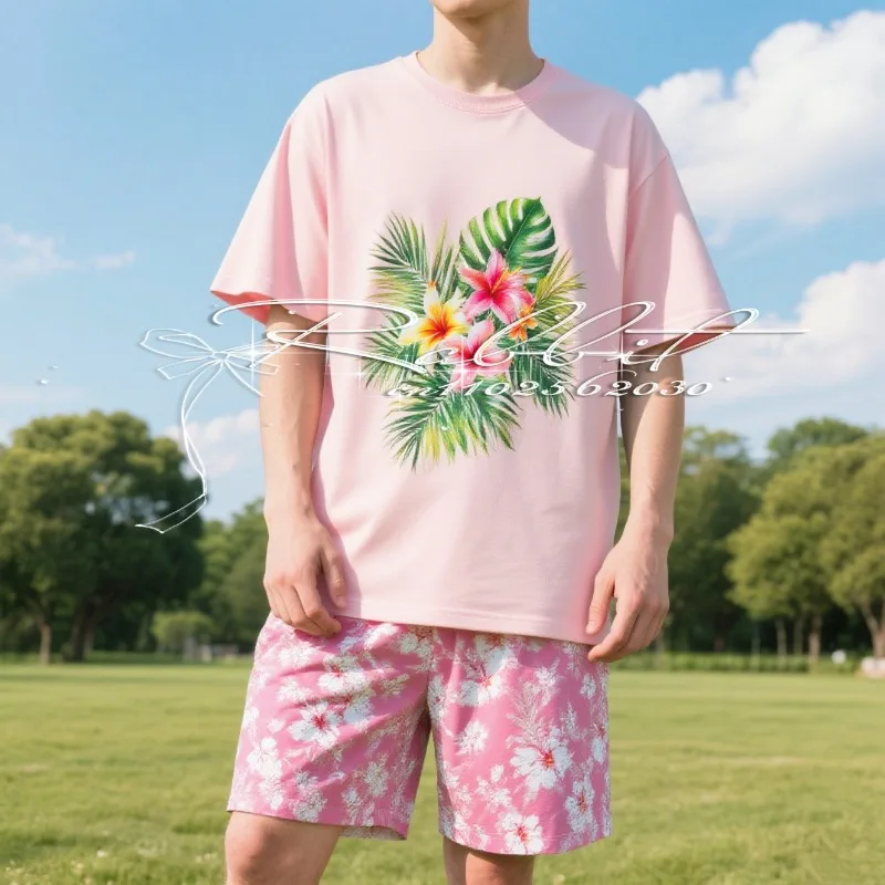 

2025New Hawaii Vacation Beach T-shirt Shorts Two Piece Set Men's Family Leisure Fashion Street 3D Printed Sports and Leisure Set