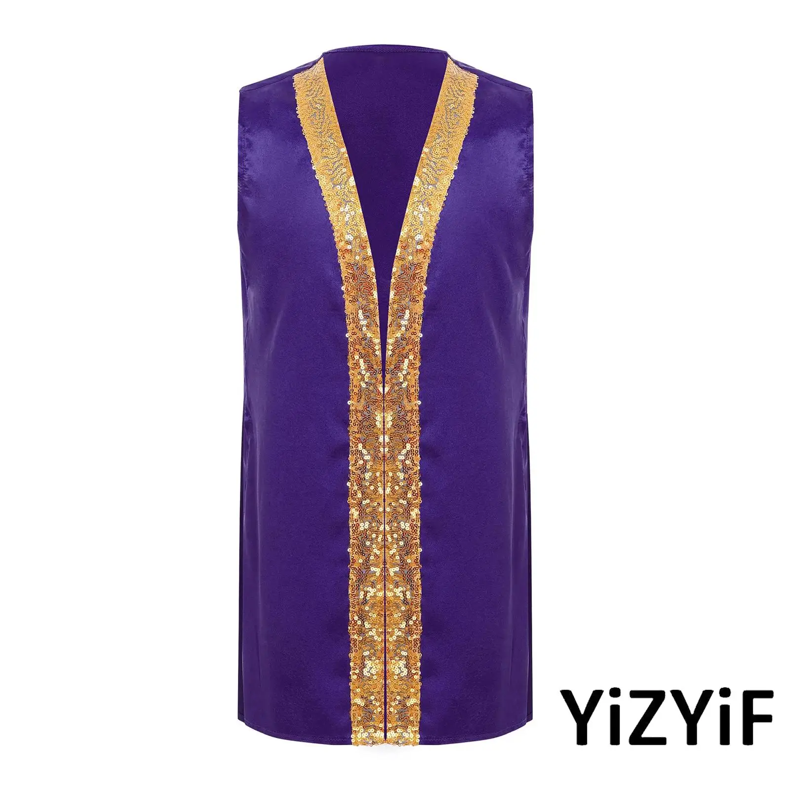 

Kids Boys Praise Dance Top Sleeveless Sides Split Shiny Sequins Satin Worship Robe Halloween Theme Party Performance Costume