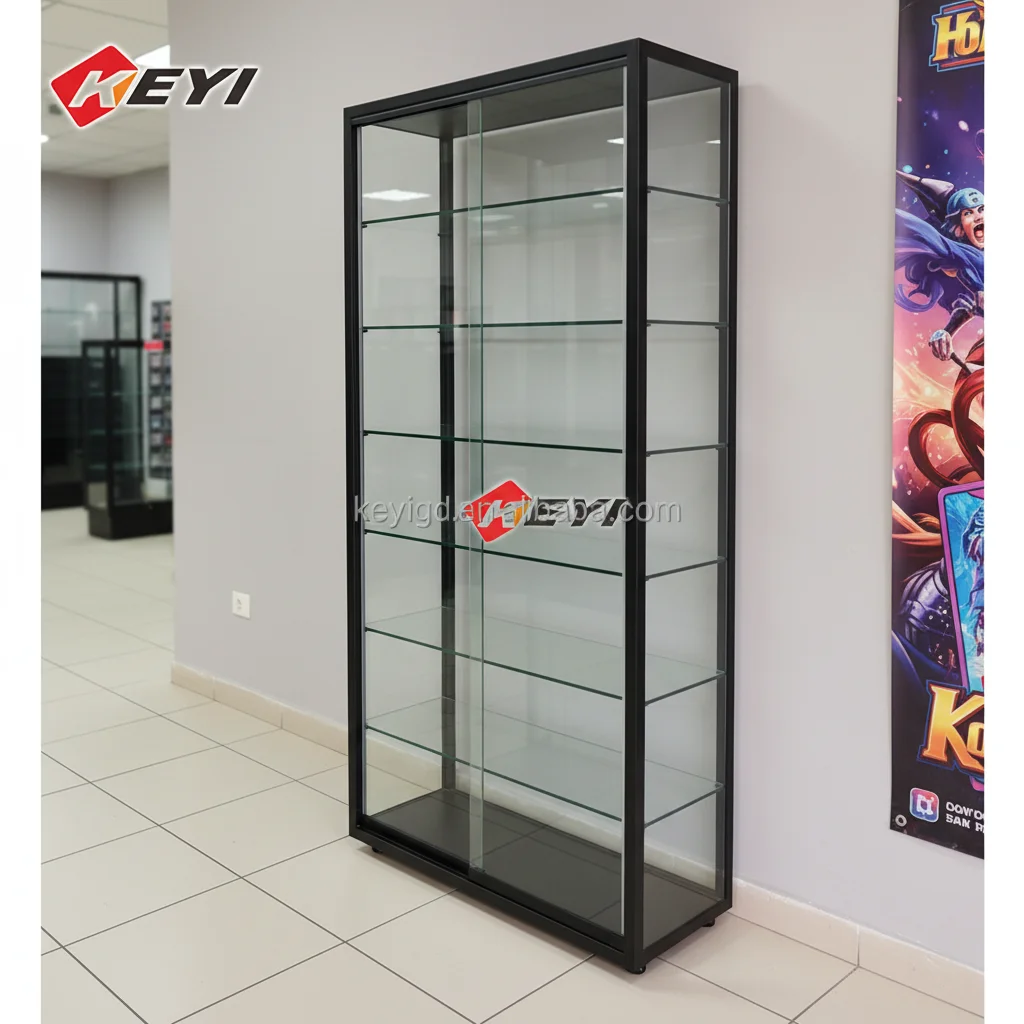 Custom Full Vision Tempered Glass Display Shelves Metal Frame Glass Display Showcase With Lock for Retail Store