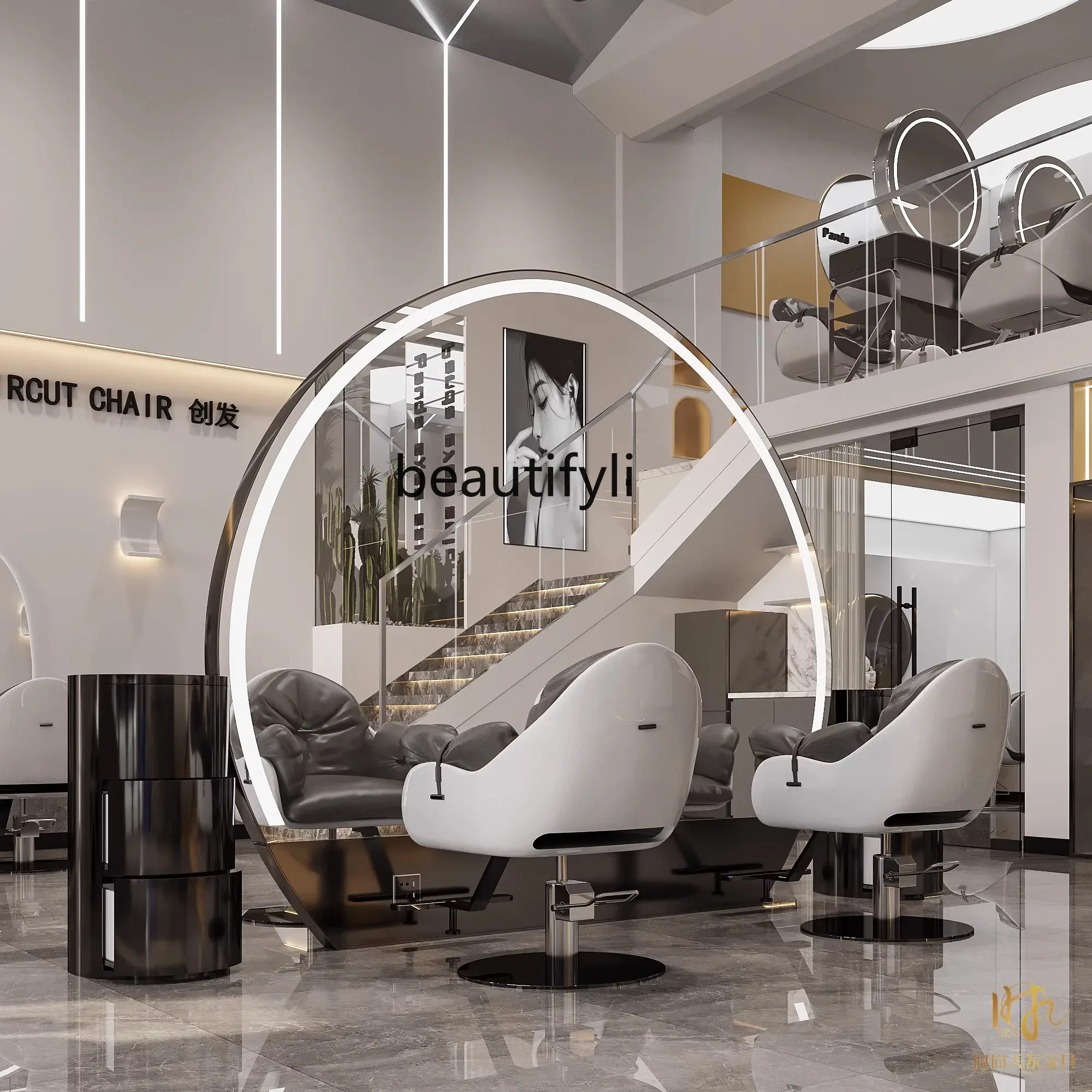 Large round Mirror Trendy Salon Barber Mirror Hair Salon VIP Private Room for Hair Salon Dressing Table LED Wall Mountable