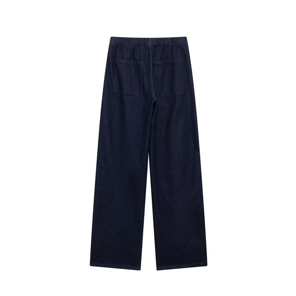 2025 RARA Conjunto de chaqueta con cremallera y pantalones anchos con cordón para mujer en color azul marino con rayas blancas