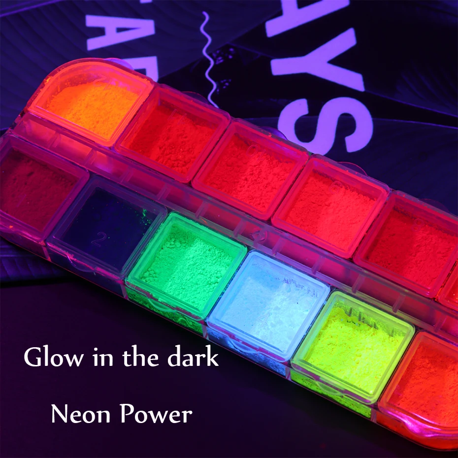12 siatek kolorowy neonowy proszek fluorescencyjny Pigment brokat do paznokci urok DIY paznokcie artystyczne dekoracje Pigment pył Manicure rysunek — zdjęcie 6
