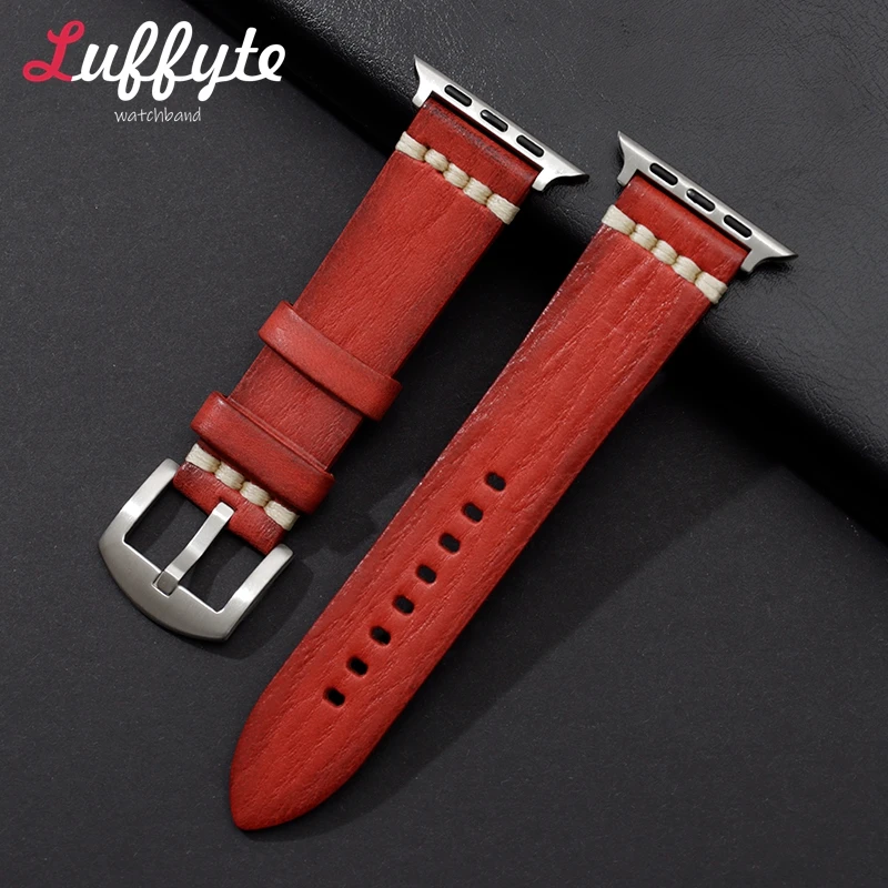 Vegetable Tanned Leather Strap for Apple Watch Ultra 2/1 SE SE2 Series 9 8 7 6 5 4 Watchband 49/45/44/42mm 41/40/38mm for iWatch