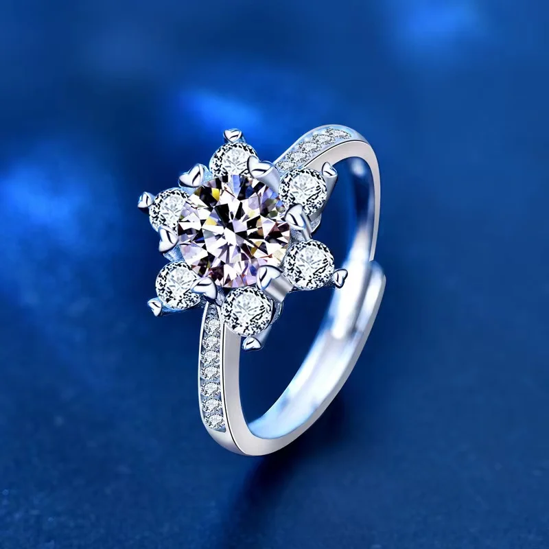 

Trendy White Gold Plated 925 Silver 1ct D Color Moissanite Snowflake Rings for Women Jewelry Diamond Test Pass Engagement Ring