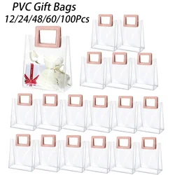 12-100Pcs Transparent PVC Gift Bags with Handles Soft Wrap Bags Clear Reusable Handbags Shopping Bags for Wedding/Party Favors