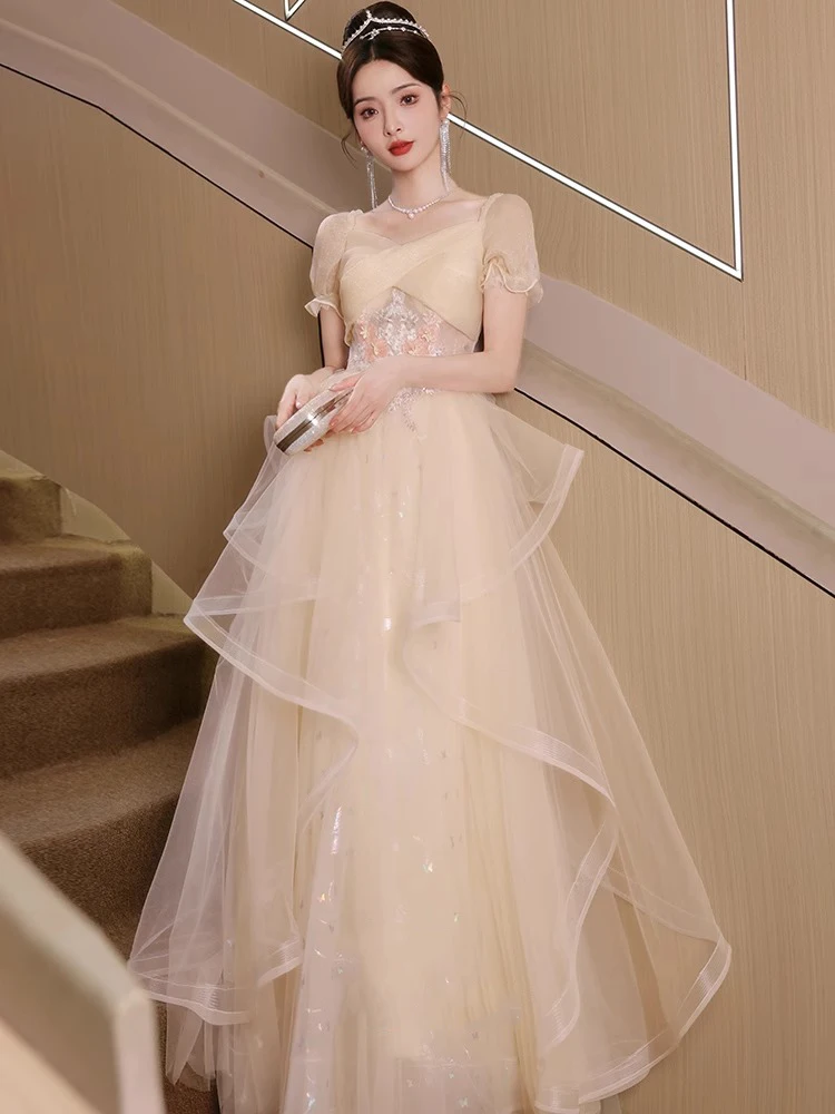 

Вечернее платье цвета шампань Dr Ele: Изысканное, для девушек и взрослых, для церемоний и мероприятий, из полиэфирного волокна, длинная юбка